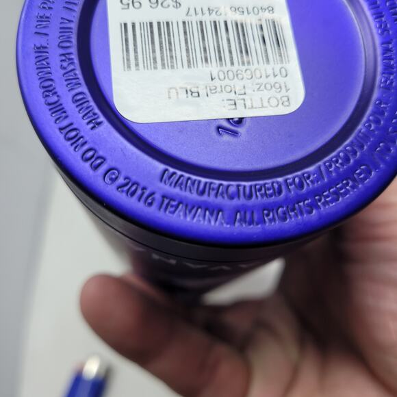 TEAVANA Blue Floral Stainless Steel Water Tea BOTTLE Starbucks NEW! Limited RARE - Picture 6 of 7